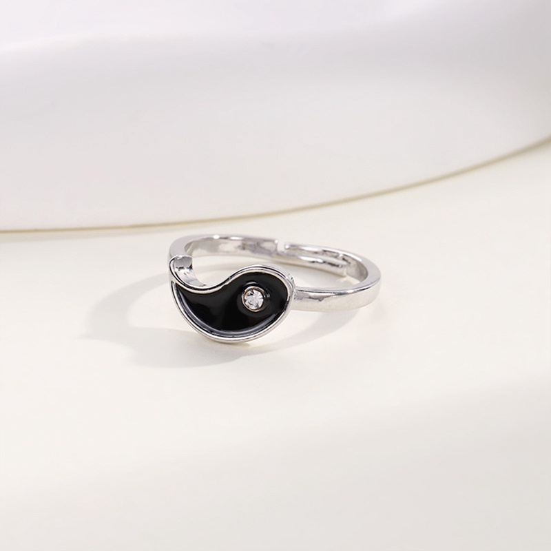 Fancyqube Cincin Drop Oil Tai Chi Yin Yang Gosip Bahan Metal Untuk Pria Dan Wanita