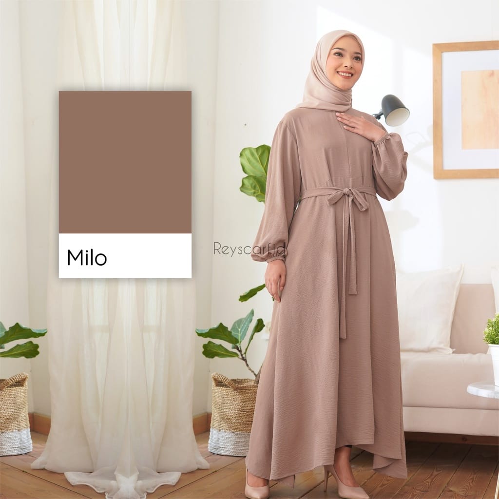 Halwah Dress Muslim Wanita Gamis Tali Pinggang Crinkle Airflow