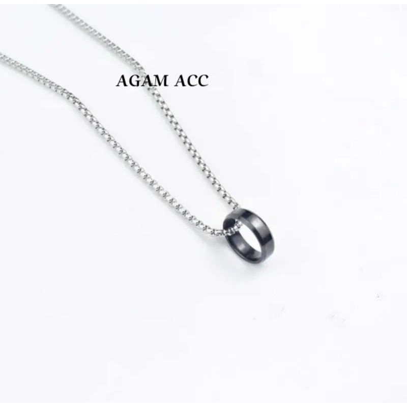 Kalung Titanium Model Rollo + Liontin Cincin//Kalung Titanium Pria dan Wanita Anti Karat 2mm