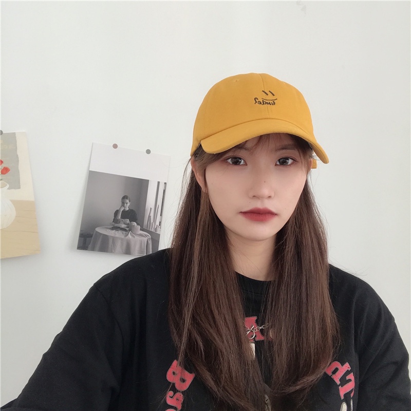 Topi Baseball Motif Bordir Smiley Face Gaya Korea