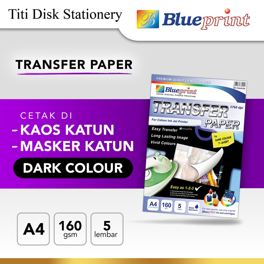 

Kertas Transfer / Transfer Paper Dark BLUEPRINT A4 - Tshirt Katun