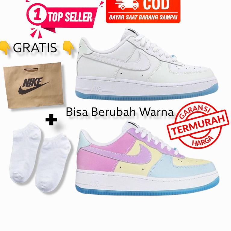 TERMURAH SEPATU PUTIH WANITA UV CHANGE COLOR SEPATU BERUBAH WARNA NK AIR FORCE 1 ONE LV8 MID LOW WOM