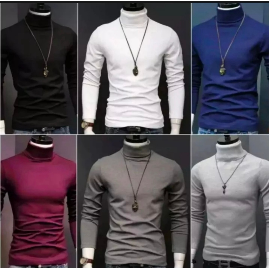 Kaos Turtleneck Pria Kerah Tinggi Lengan Panjang