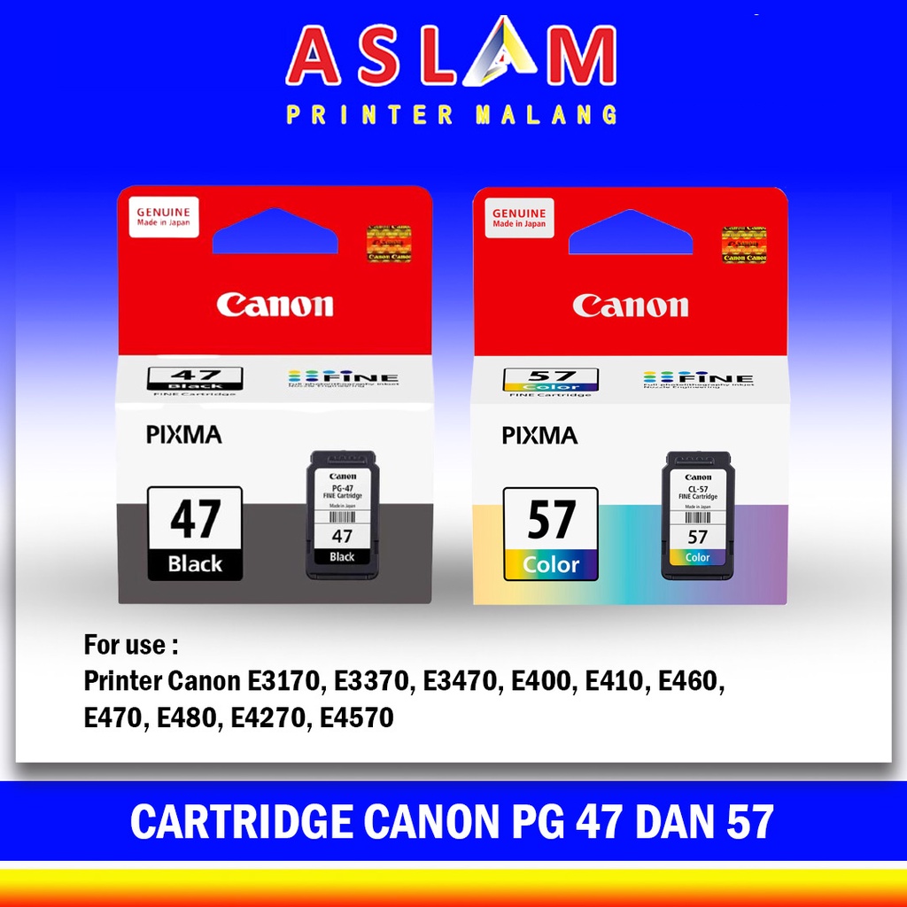 Catridge Canon PG 47 hitam CL 57 57s small printer Canon E400 E410 E460 E480 E3170 E4270 Original