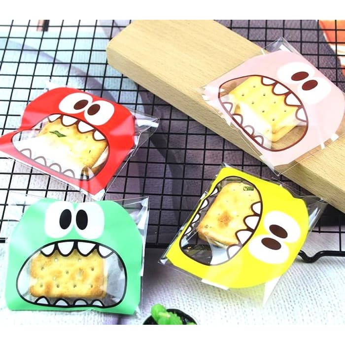 (clashop)plastik Cookies Bag Kemasan Kue Pie Permen Motif Big Mouth Monster OPP Bungkus Packaging ISI 100 PC