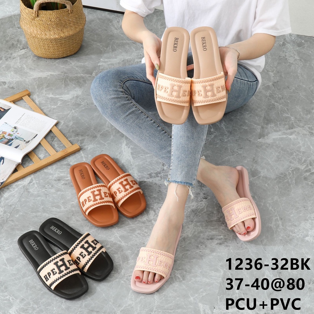 SANDAL SLOP IMPORT HERMES WANITA TERBARU - 1236-32BK