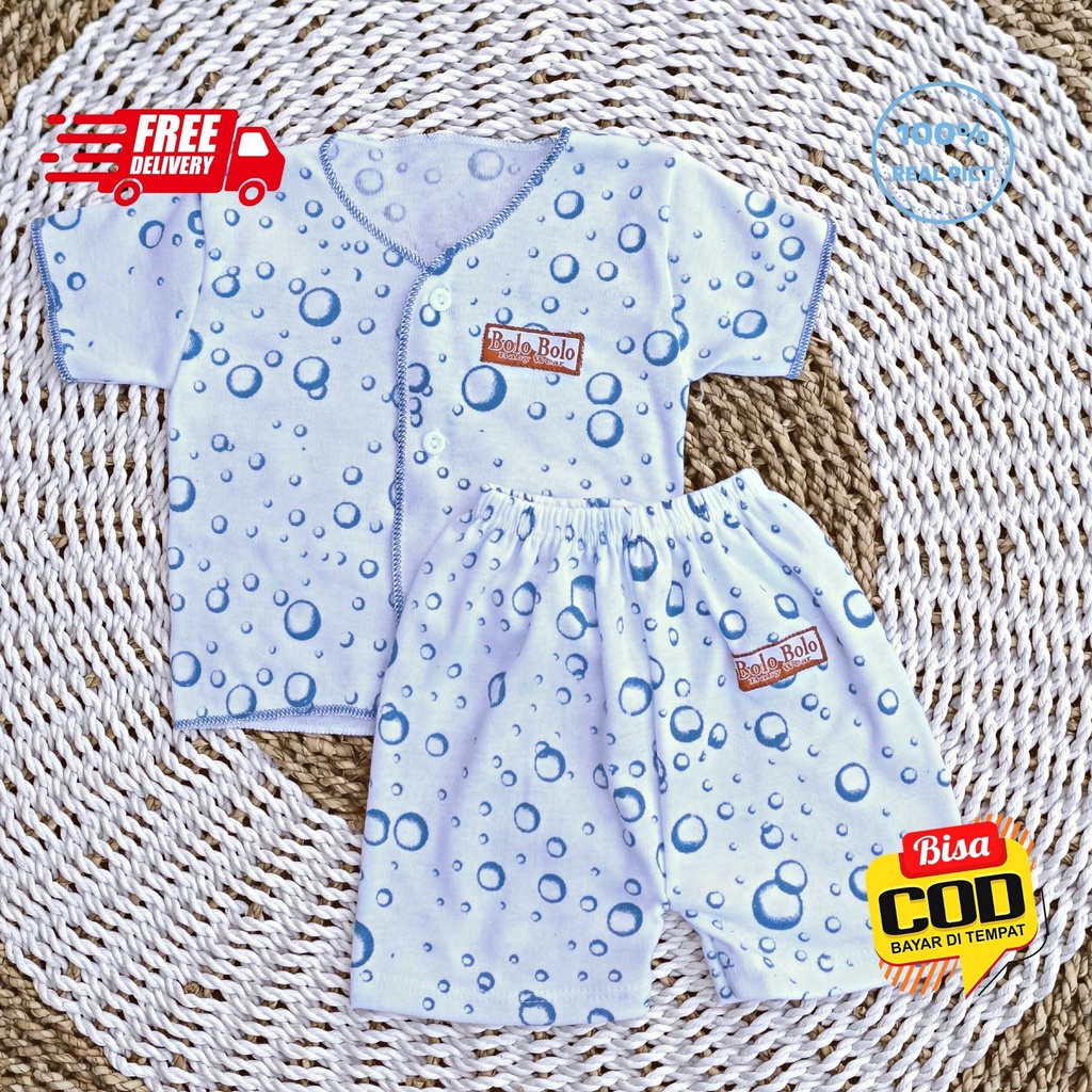 SALE 7.7 Serian Biru - 3 Stel Setelan Baju Bayi Tangan Pendek Celana Pendek Bayi 0 sd 3 Bulan BLUE SEA SERIES merk SNI Bolo - Bolo