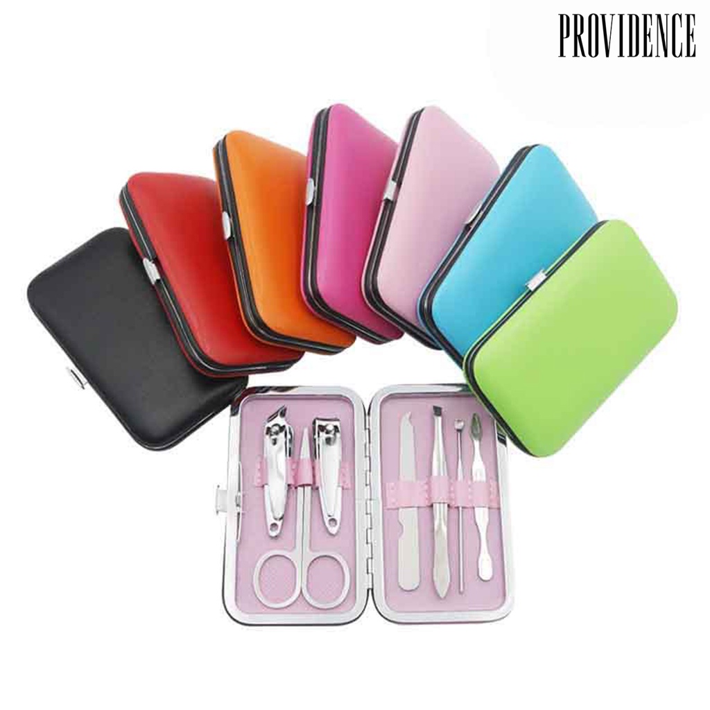 7pcs / Set Alat Manicure Portabel Bahan Carbon Steel Dengan Case Penyimpanan Untuk Penggunaan Sehari-Hari