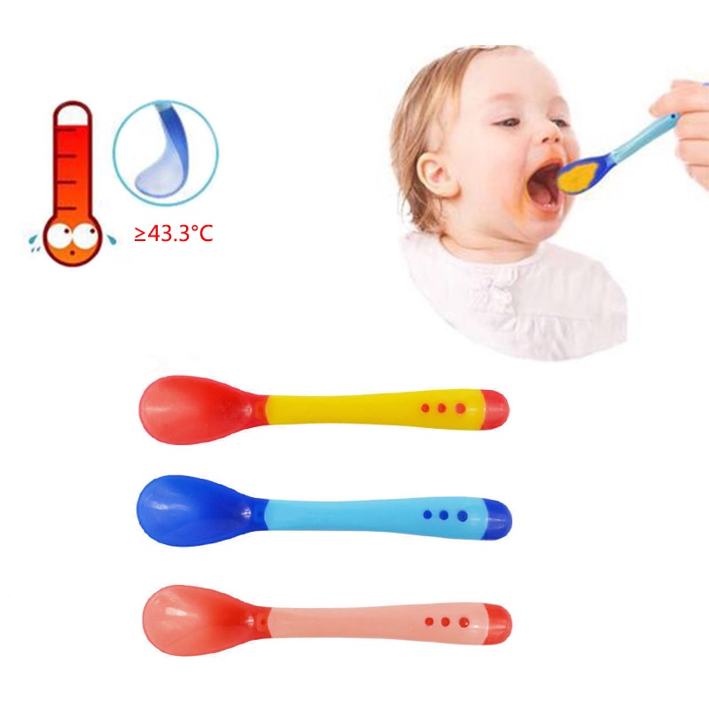 ZBH Sendok Makan Bayi Garpu Sensor Panas Silikon Peralatan Makan Bayi Bpa Free Bahan Silikon Lembut