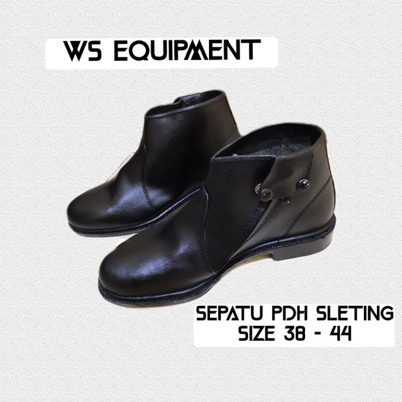 Sepatu PDH Resleting Hitam Dop Kulit Original TNI POLRI SATPAM