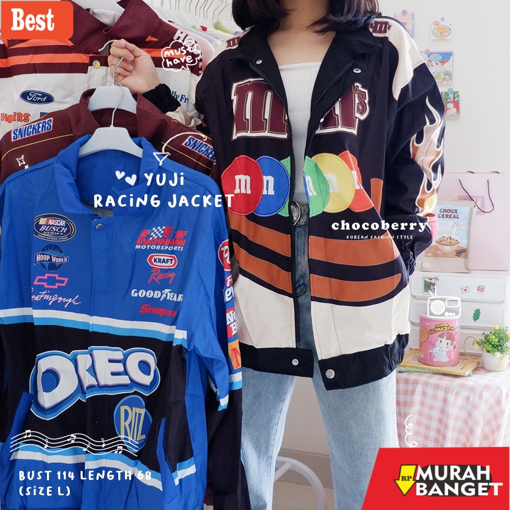 jaket wanita kekinian 2022 CHOCOBERRY - YUJI RACING JACKET / jaket vintage oreo outer import ulzzang