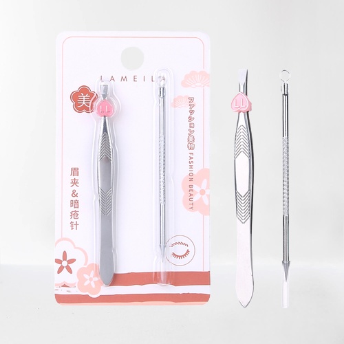 1 Set Pinset Stainless + Alat Pemencet Komedo / Acne Jarum