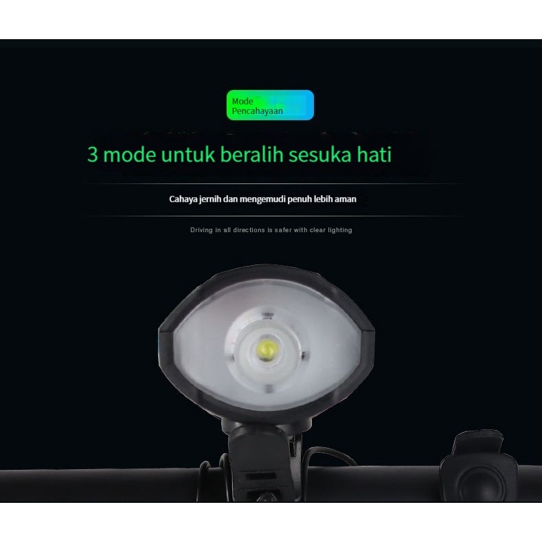 (Stok tersedia, dikirim dari Jakarta) Lampu sepeda night riding isi ulang senter peralatan berkendara set lampu depan sepeda gunung