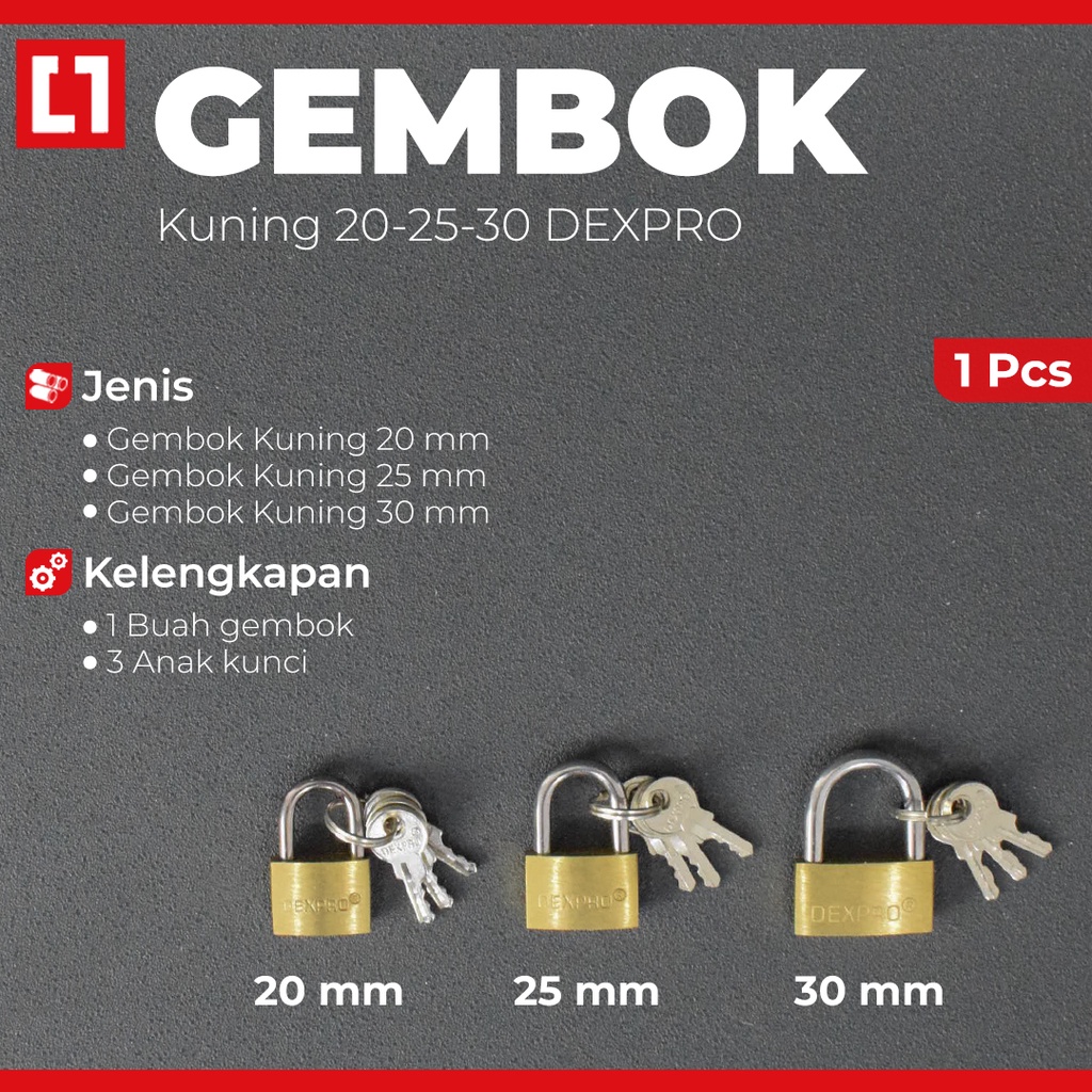 Gembok Kuning Kecil Koper Laci Lemari Tas - 20/25/30mm - Dexpro