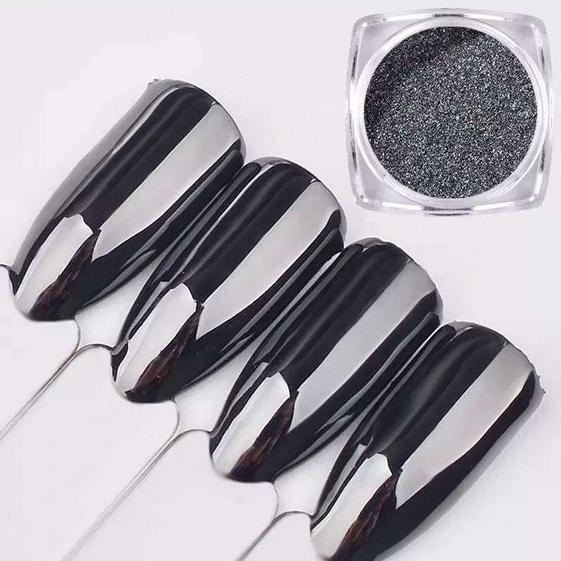 Chrome Black Mirror Powder Nailart / Bubuk Chrome Hitam Dekorasi Nailart