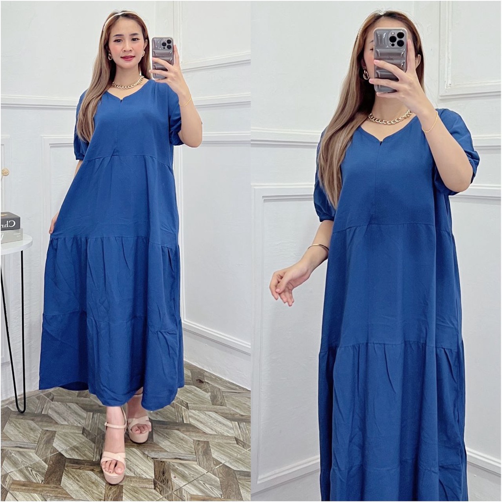 Dress Rayon Polos Busui Resleting Depan Daster Wanita Lengan Pendek