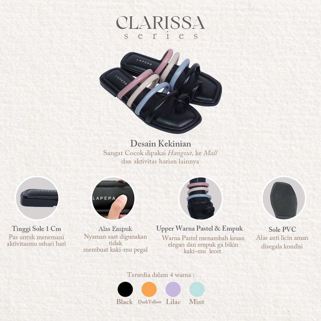 AVLINSTORE - tipe CLARISSA Sandal Wanita Teplek Korea Casual Sendal Slop Empuk Flat Warna Rainbow