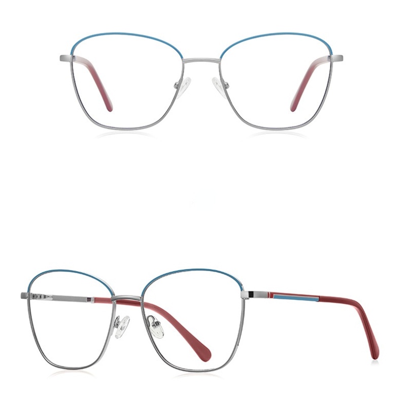 Kacamata Optik Model Mata Kucing Oversize Anti Blue Light Bahan Metal Untuk Wanita