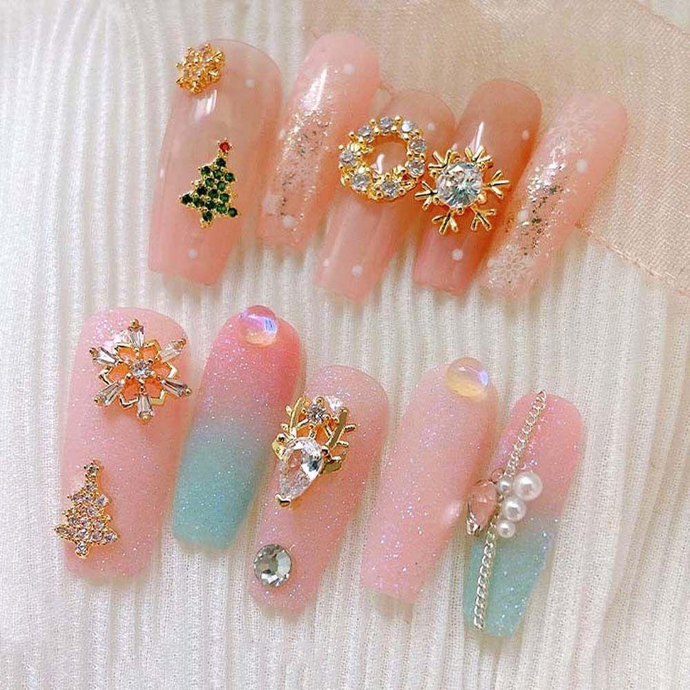 Mxbeauty Ornamen 3D Bentuk Lonceng / Rusa / Santa Claus / Pohon Natal Untuk Dekorasi Nail Art