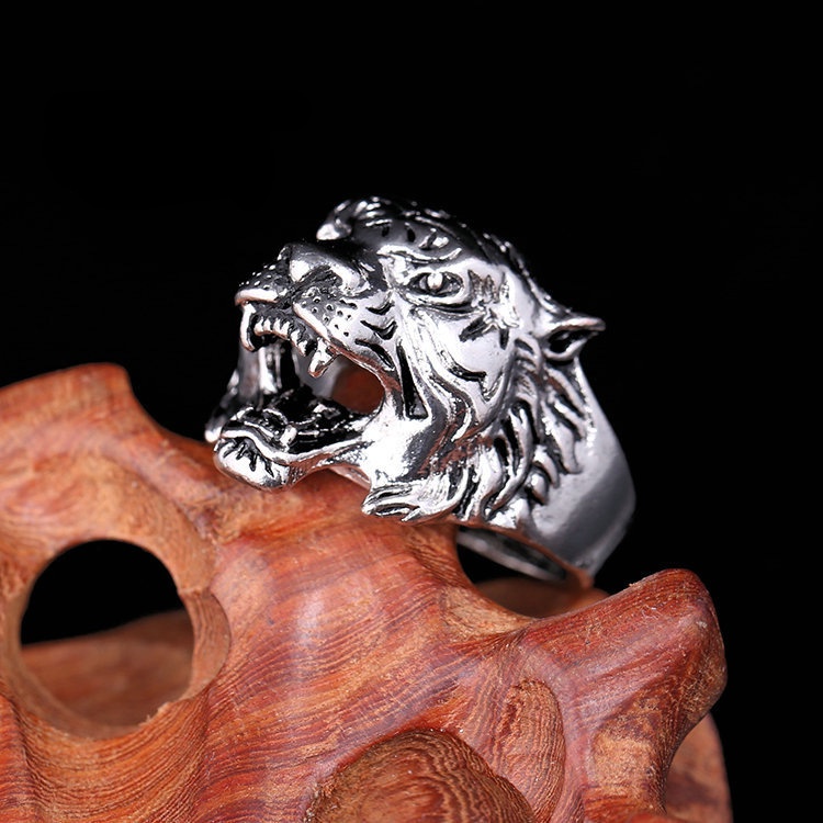 Cincin Desain Kepala Harimau Gaya vintage Eropa Amerika Untuk Pria