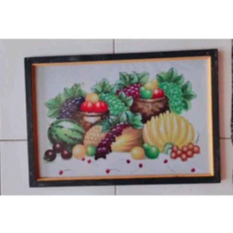 Hiasan dinding cetak gambar Aneka Buah-buahan plus bingkai