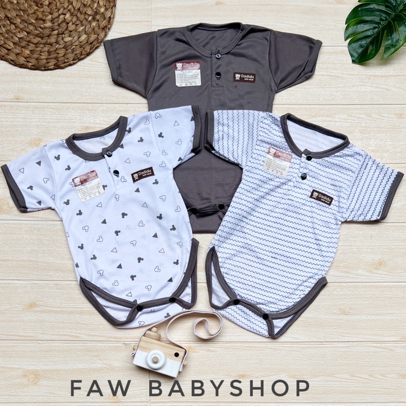 3 PCS Jumper Bayi Segitiga DADIDU 0-6 Bulan Grey Abu Coklat Susu Series / Baju Bayi Jumper Segitiga / Baju bayi Kodok Segitiga