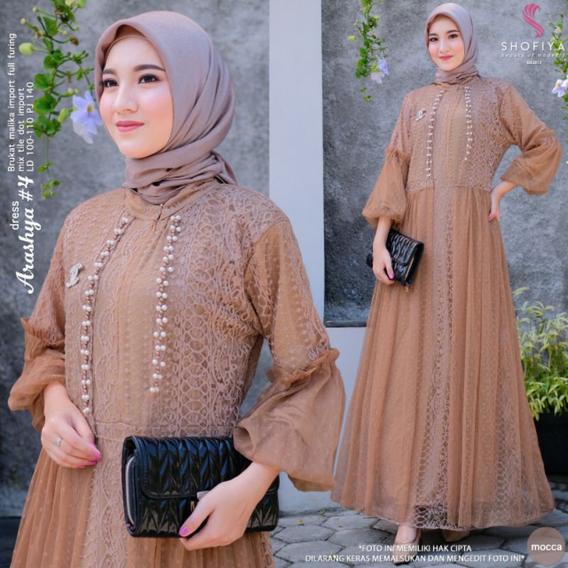 [Ready Stock] Arashya Fatina Rafika by Shofiya Dress Brukat Tile Wanita Standart