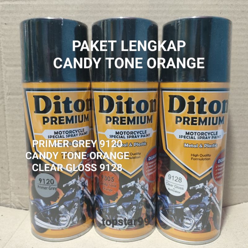 Pilok Cat Diton Premium Paket Lengkap 3 Pcs Candy Orange Candi Tone Oren 9305 Primer Grey Epoxy 9120 Clear Gloss 9128 400cc Pilok Paketan Cat Semprot Special Spray Paint