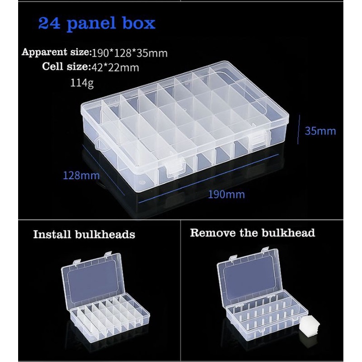 KOTAK PENYIMPANAN MANIK-MANIK 24 SEKAT / PLASTIC STORAGE COMPARTMENT ADJUSTABLE CONTAINER
