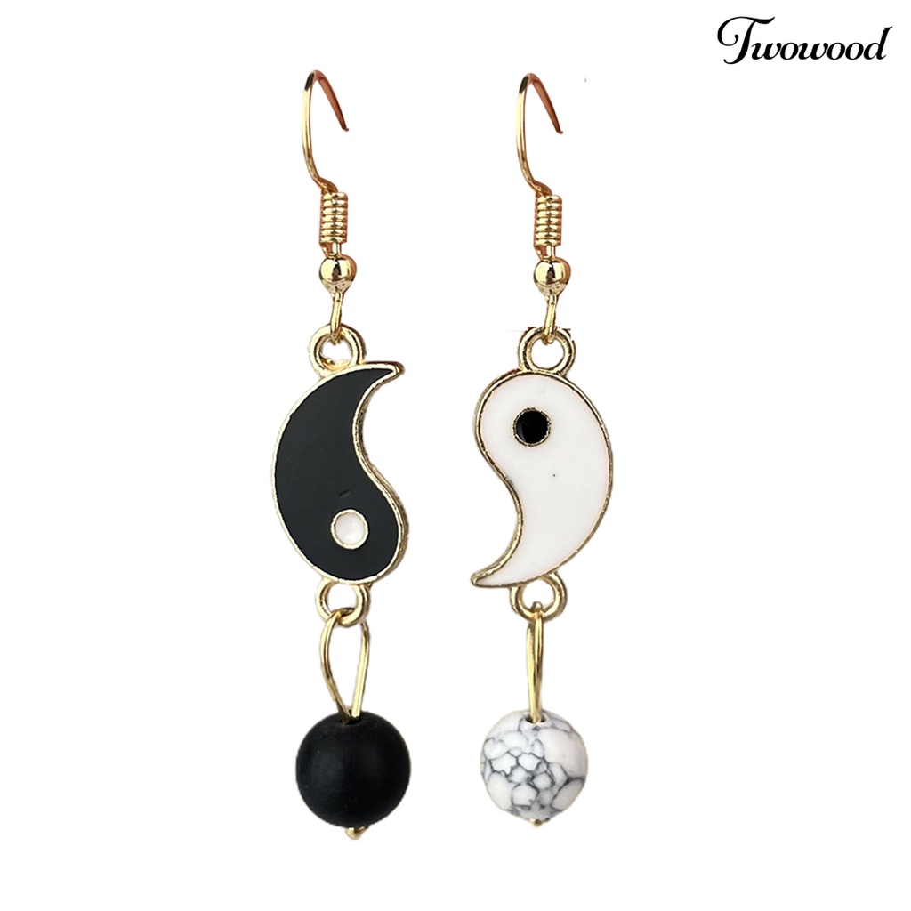 1 Pasang Anting Juntai Model Yin Yang Permukaan Halus