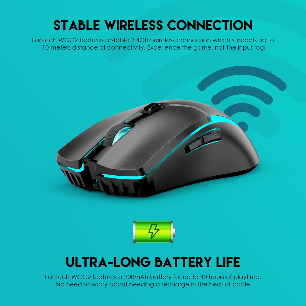 Mouse Gaming Wireless Rechargeable Fantech VENOM II WGC2 Venom-II WGC-2 WGC 2 Wireless Gaming Mouse