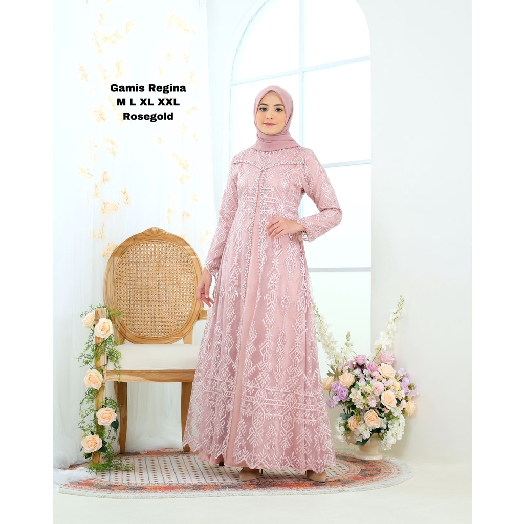 Permata Olshop / Gamis Kebaya Payet Regina NF / Kebaya Modern Gamis Brukat / Gamis Pesta Mewah / Gamis Kondangan / Gamis Payet