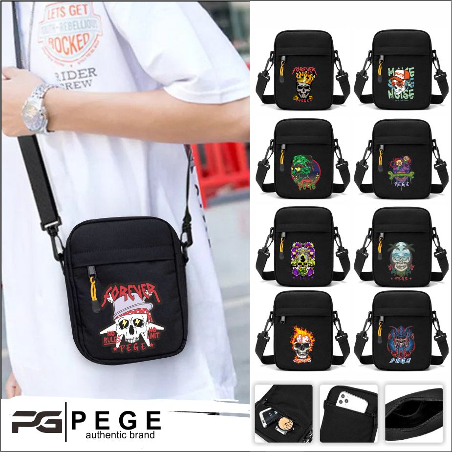 Tas Selempang Bahu Distro Hitam PEGE Model Simpel Keren - PG 8942