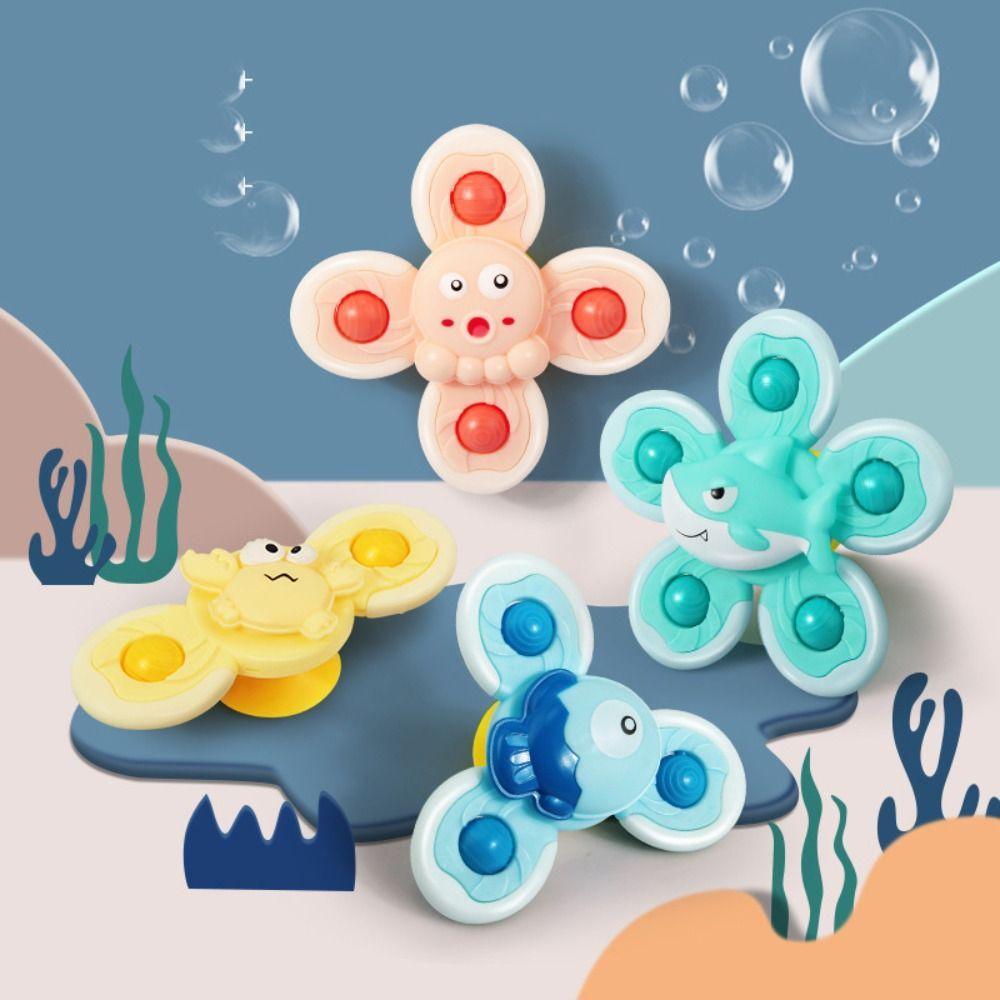 REBUY Rebuy Baby Spin Top Bath Toys Edukasi Anak 1set Kartun Montessori Baby Games Spin Sucker Baby Shower Mainan Gyroscope Boy Anak Mandi Sucker Spinner