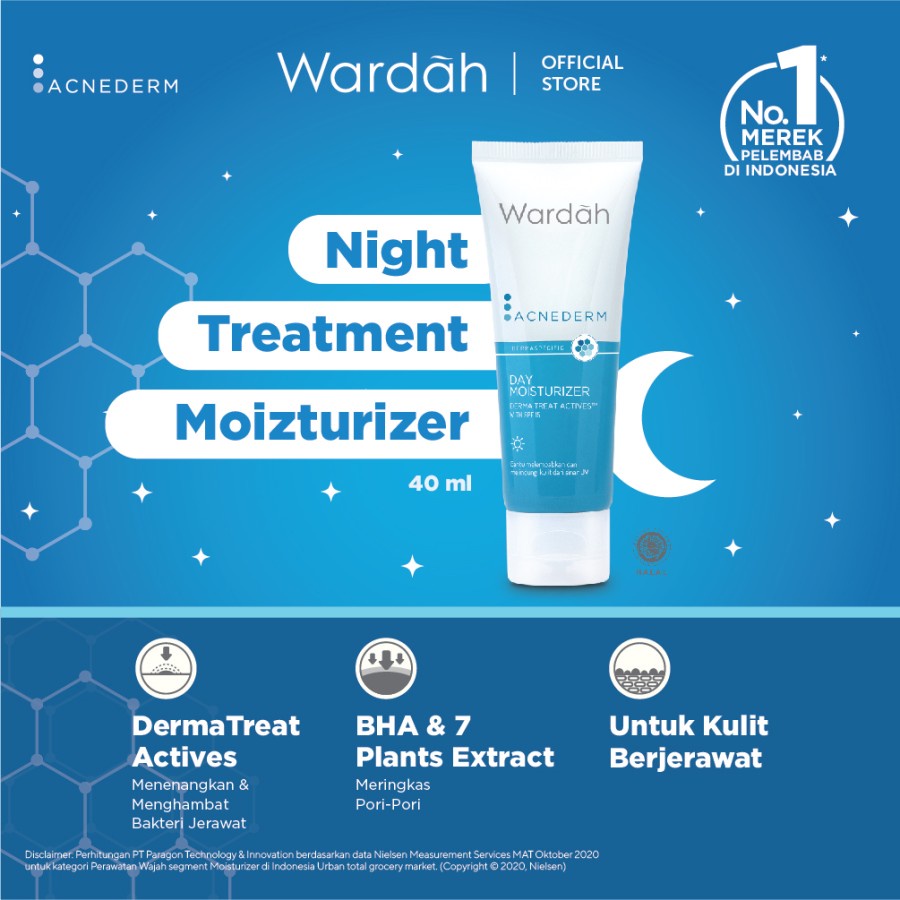 ✨ AKU MURAH ✨ Wardah Acnederm Night Treatment Moisturizer 40 ml - Pelembab Wajah