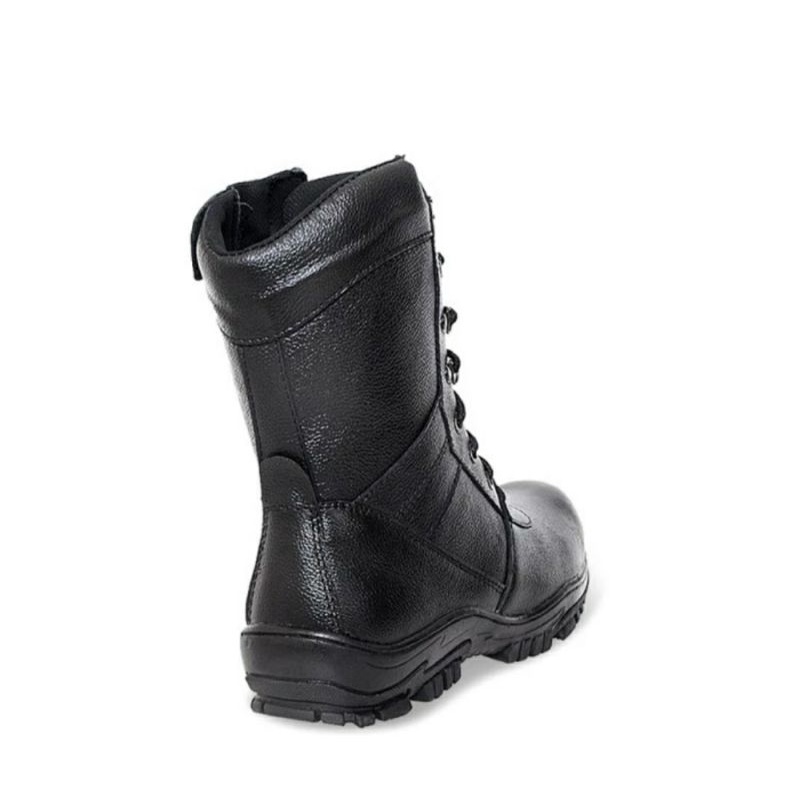 Safety Boots Pria Ukuran Besar 38-46 Sepatu Boots Sleting PDL Safety JUMBO Sepatu Kulit Asli Polisi Hitam, 39