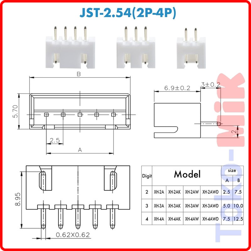 JST XH2.54 XH 2.54 mm 2.54mm Pin Header Male 2P 3P 4P 5P 6P 7P 8P