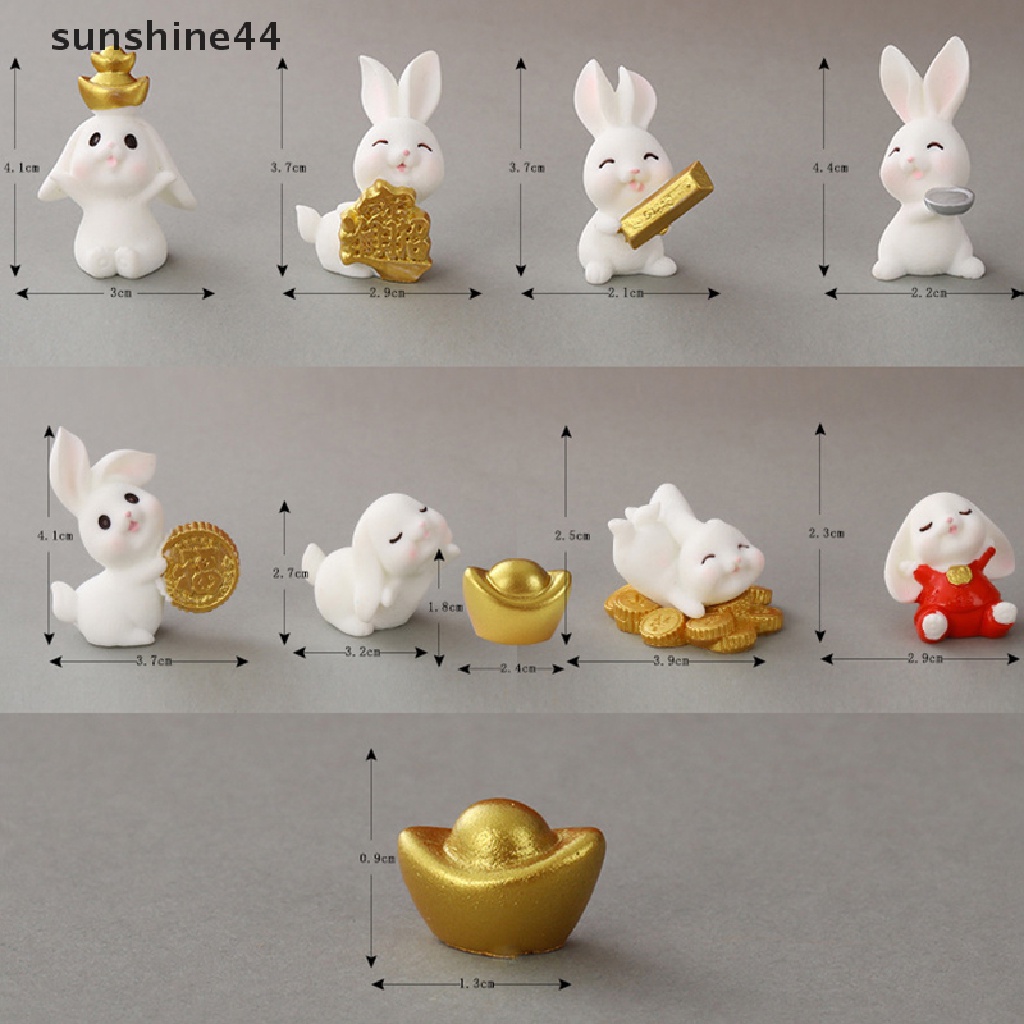 Sunshine 1Pc Miniatur Kartun Kelinci Natal / Tahun Baru Bahan Resin Untuk Dekorasi Lansekap Mikro