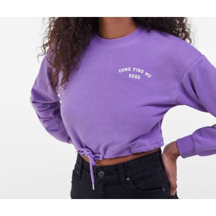 Sweater Crewneck Wanita COME FIND ME Oversize Atasan Serut Kekinian Desain Terbaru Kasual OOTD Ala Korean