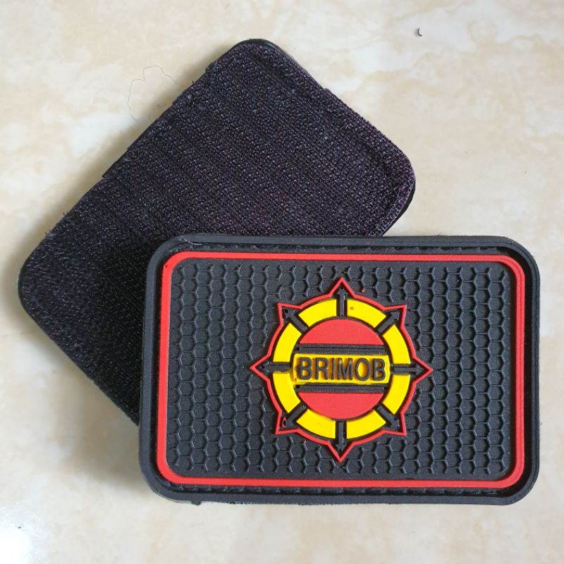 patch rubber logo roda brimob kotak / polri / polisi / police / tempelan emblem karet velcro