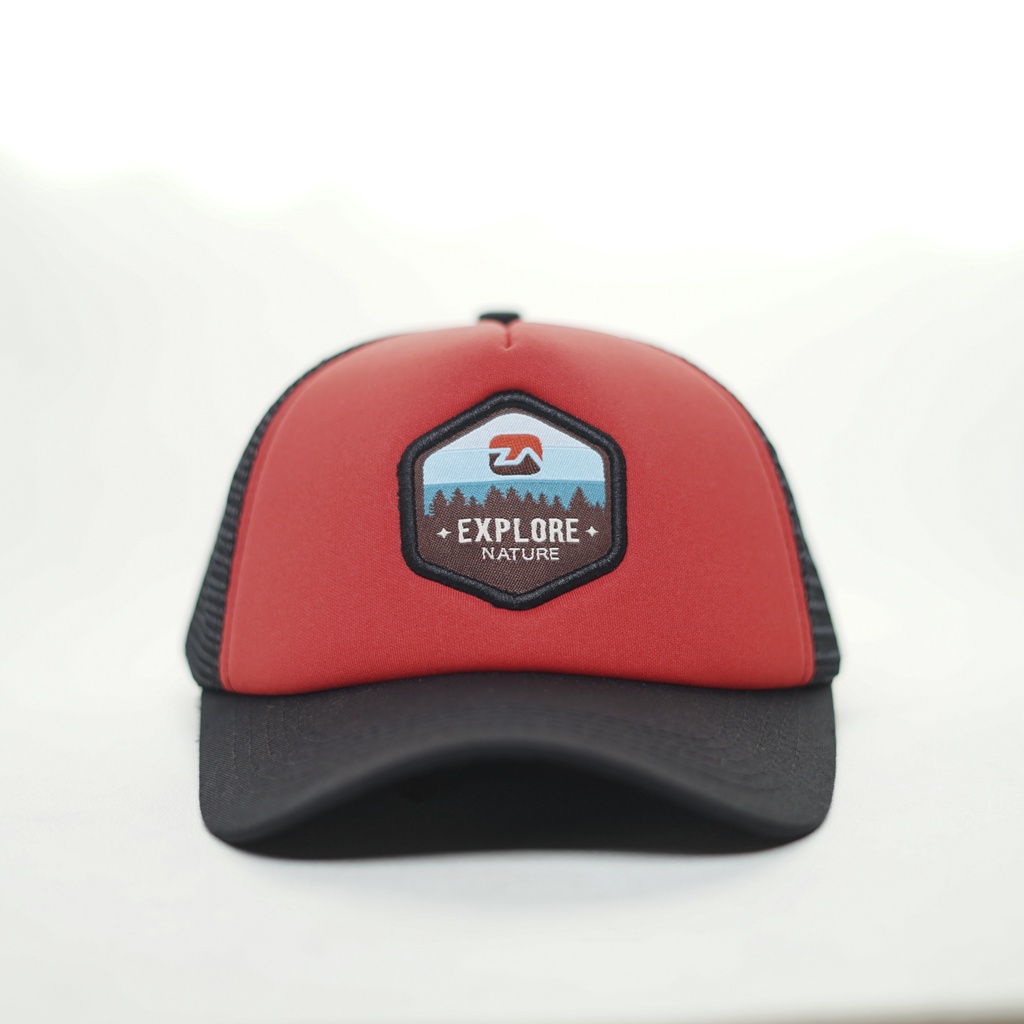 Zarventure merah hitam 83 topi trucker jaring busa