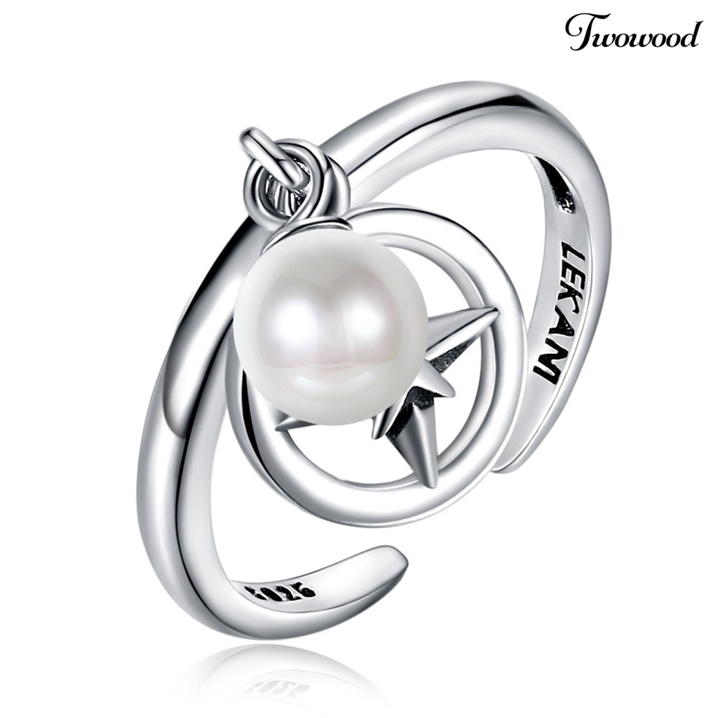 Cincin 925 Silver Model Bintang Aksen Mutiara Imitasi Untuk Wanita