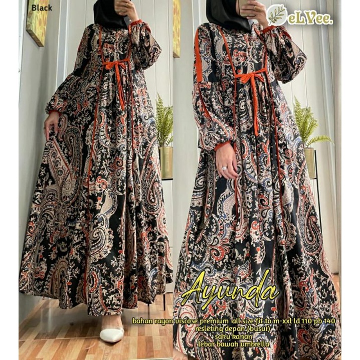 Dress Model Batik Kombinasi Polos Terbaru 2022 Kekinian Simple Elegan Gamis Ayunda Dress Batik Jumbo Terbaru Rayon Viscose Premium LD 110 By Elvee