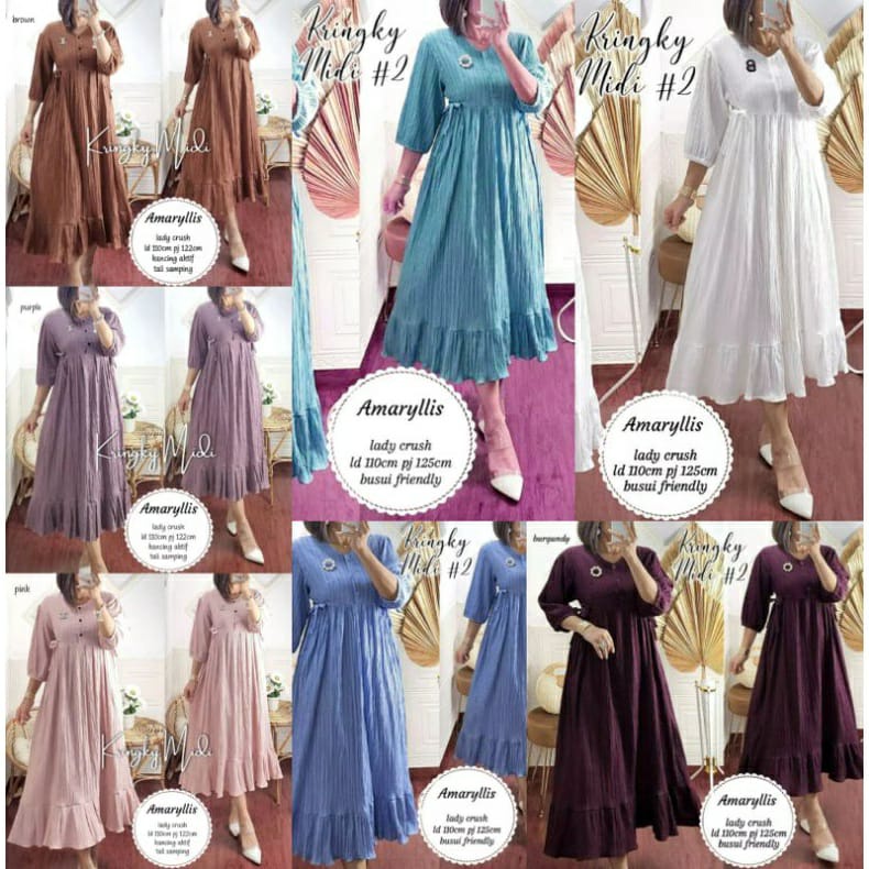 GAMIS TERBARU KRINGKY MIDI DRESS BAHAN CRINKLE UKURAN M L XL DAN XXL GAMIS WANITA TERBARU 2023 KEKINIAN ORIGINAL MEWAH MIDI DRESS KOREAN STYLE DRESS CASUAL JUMBO ATASAN WANITA TERBARU