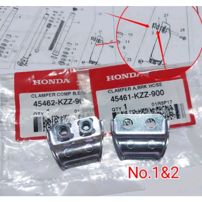 Klem kabel selang rem depan bagian bwah honda CRF 150 Original