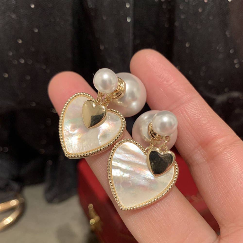 Anting Tusuk Gantung Desain Hati Hias Mutiara Putih Gaya Peranciskoreasimple Untuk Wanita