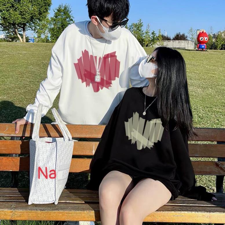 Promo COD Sweater Crewneck Pria Wanita Couple Goals Super hot hit unisex loose form Fleece fabric sharp heart pattern printed sweatshirt for couples