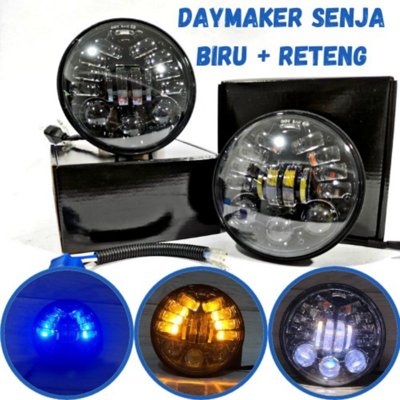 Lampu Daymaker 5'75 Inch Senja Biru + sein Cb GL  Megapro Tiger
