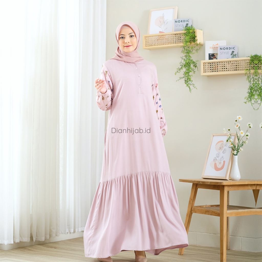 Gamis Dewasa Homey Dress Shabrina Series By Dianhijab.id - Bahan Rayon Viscose Adem Nyaman Bisa COD-SHABRINA FLORAL PINK