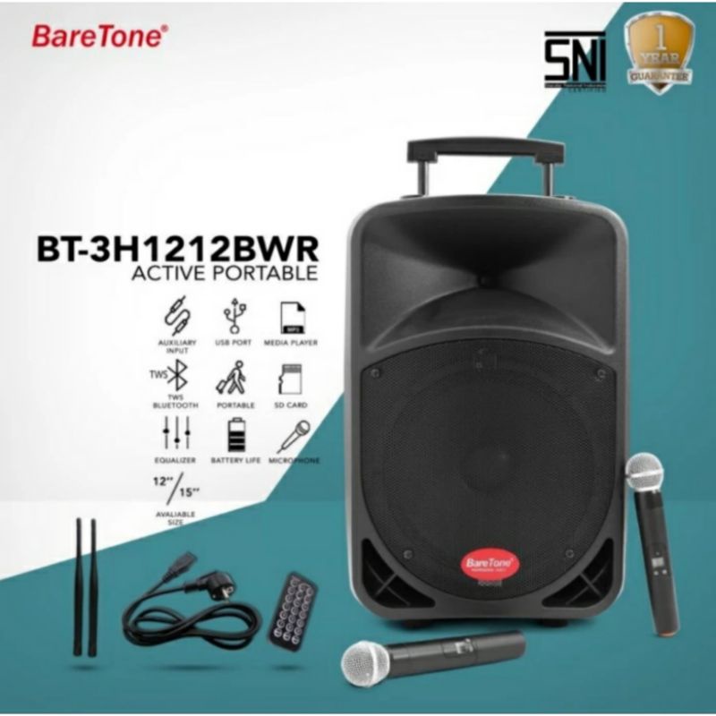 speaker portable original baretone 1212bwr usb bluetooth mp3 speaker karaoke 12 inch
